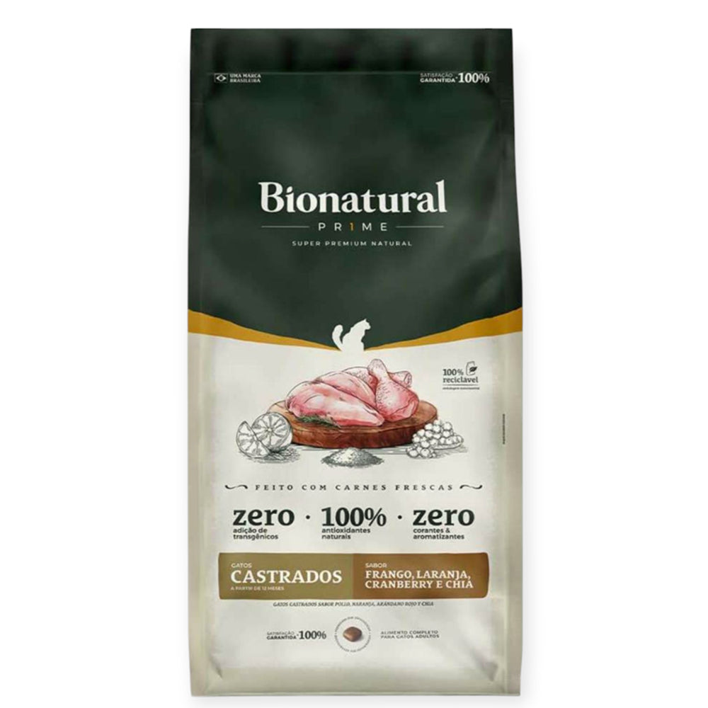 Ração Bionatural gato Adulto castrado frango,laranja e clambeury. 1,5kg