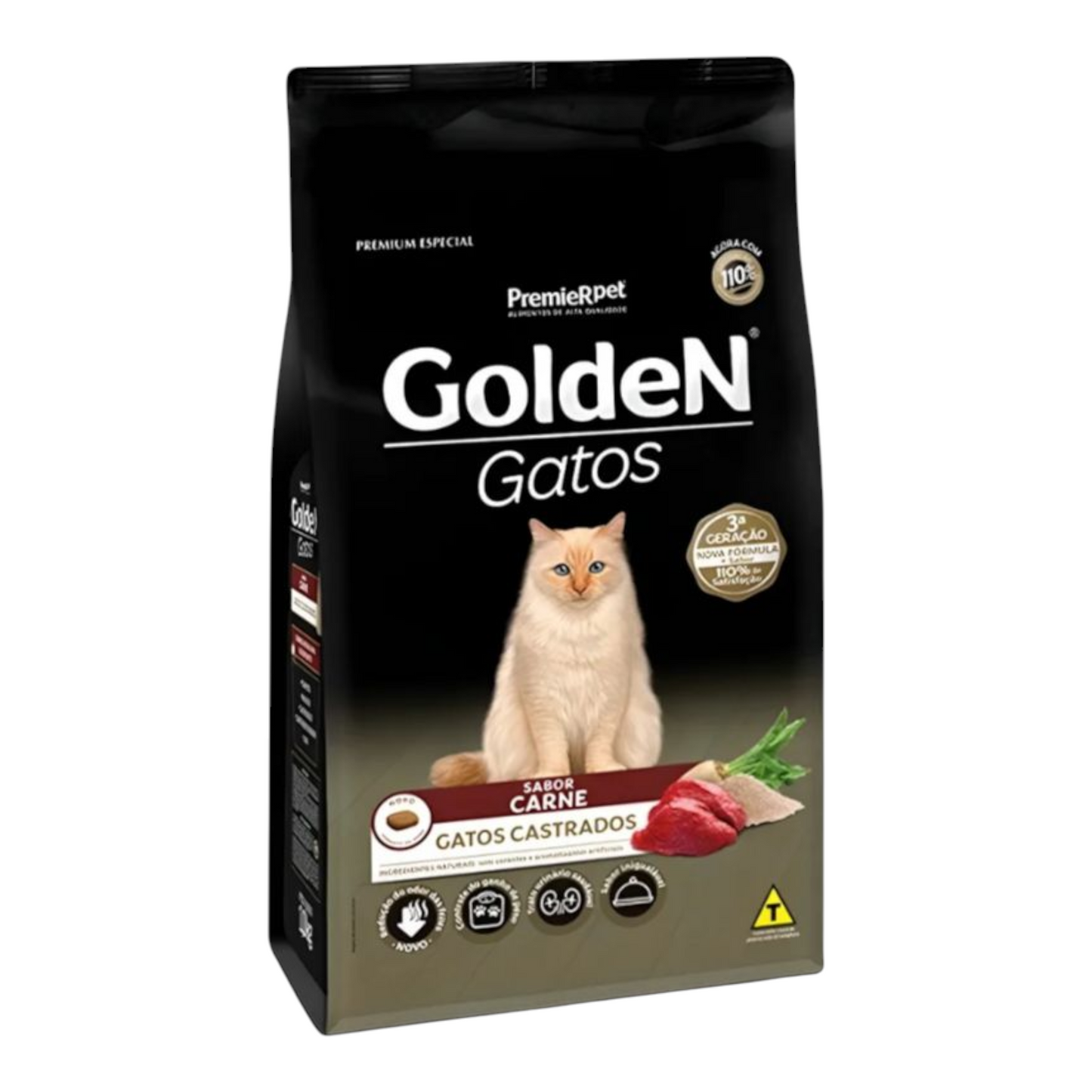 Ração Golden Gatos Adultos Castrados Carne 3 kg
