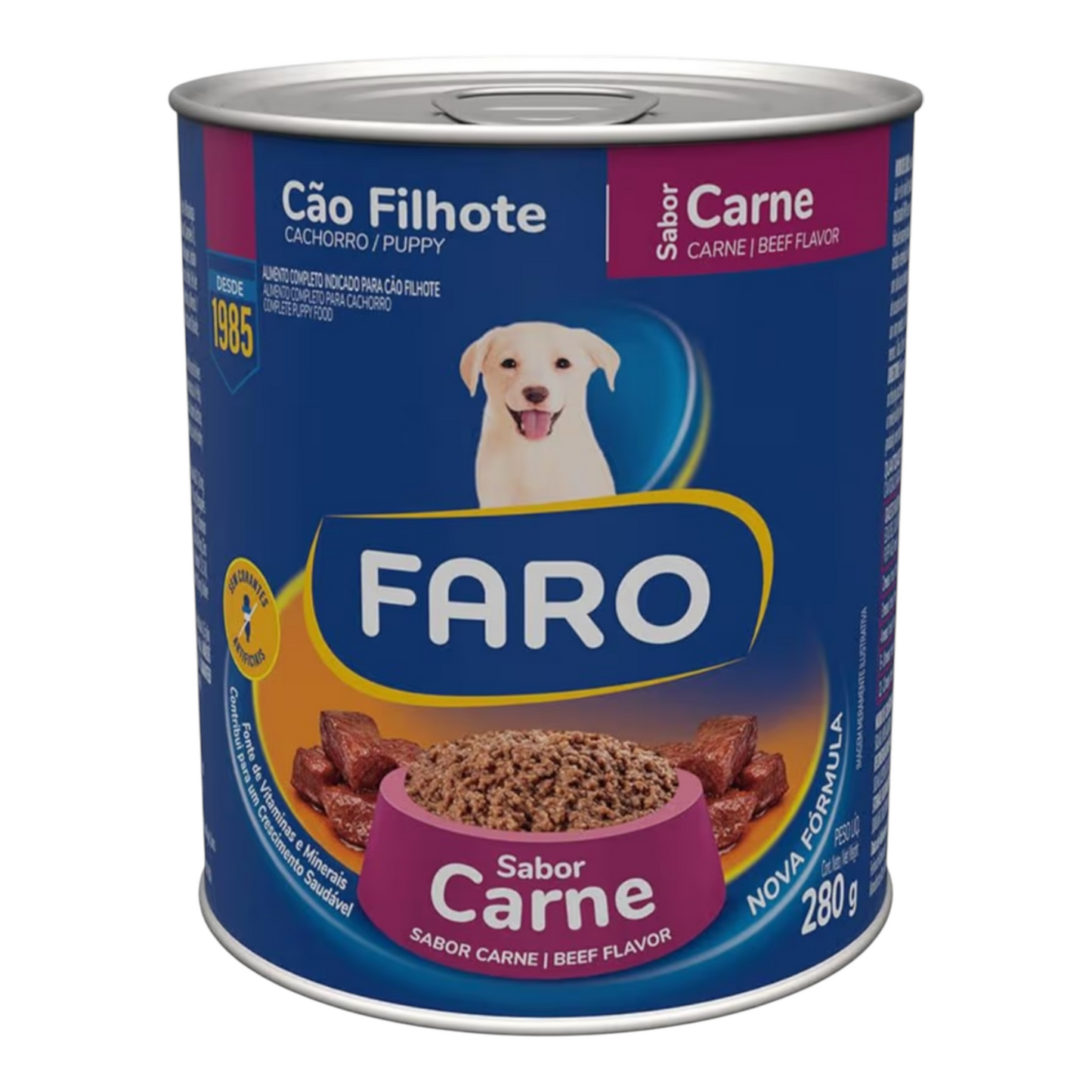 Ração úmida Faro Lata para Cães Filhotes Sabor Carne 280g