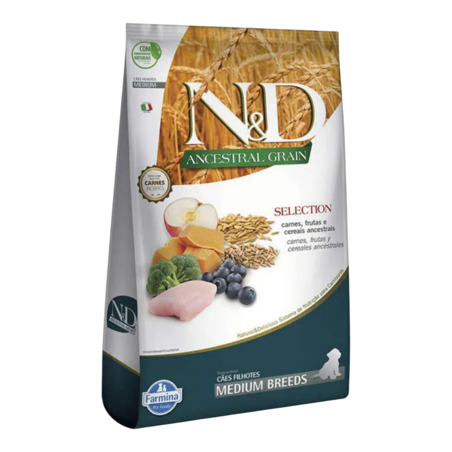 Ração ND Ancestral,cães filhotes raças médias, carne, frutas e cereais 15kg