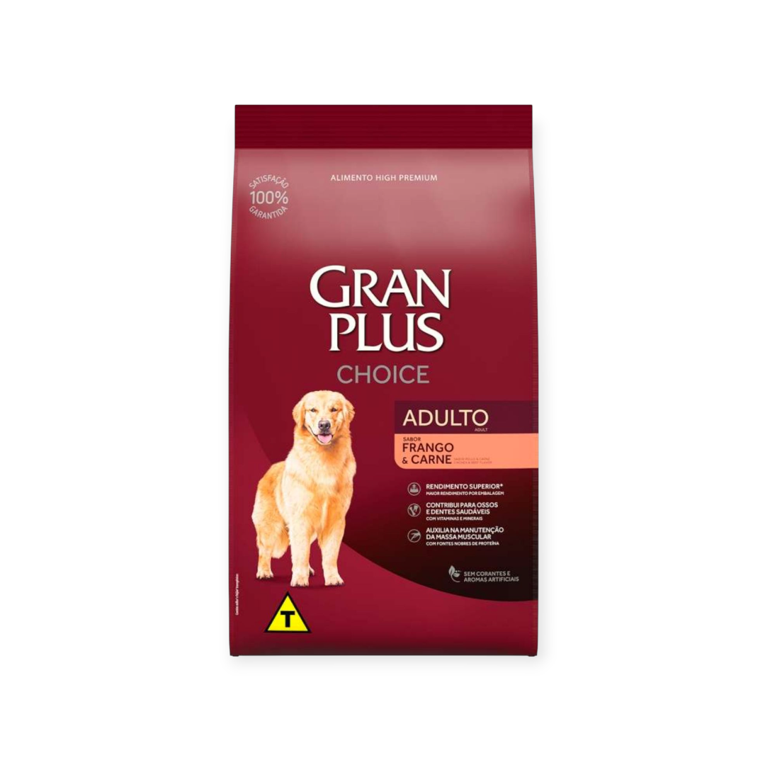 Ração Gran plus Choice cães Ad. raças médias sabor carne e frango 15kg