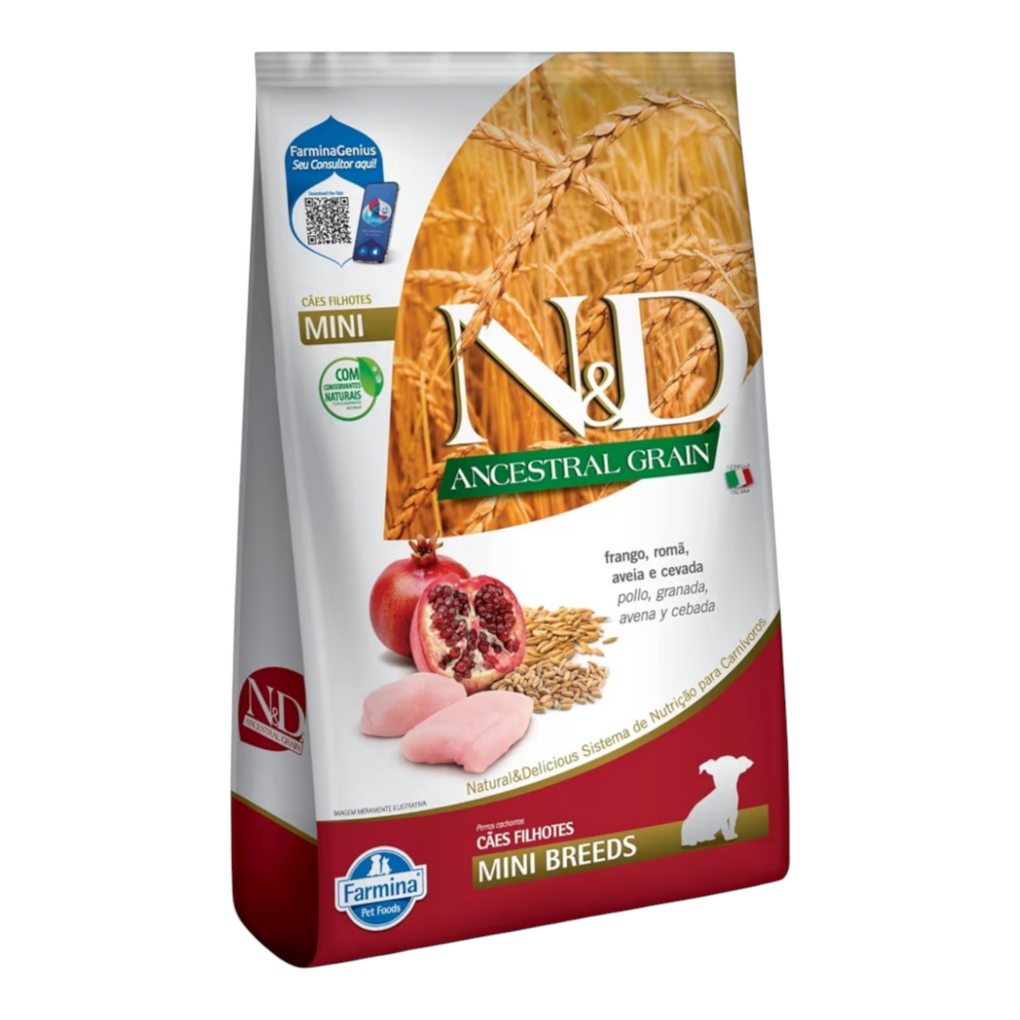 Ração ND Ancestral cães filhotes raças pequenas frango aveia romã e cevada 2,5kg