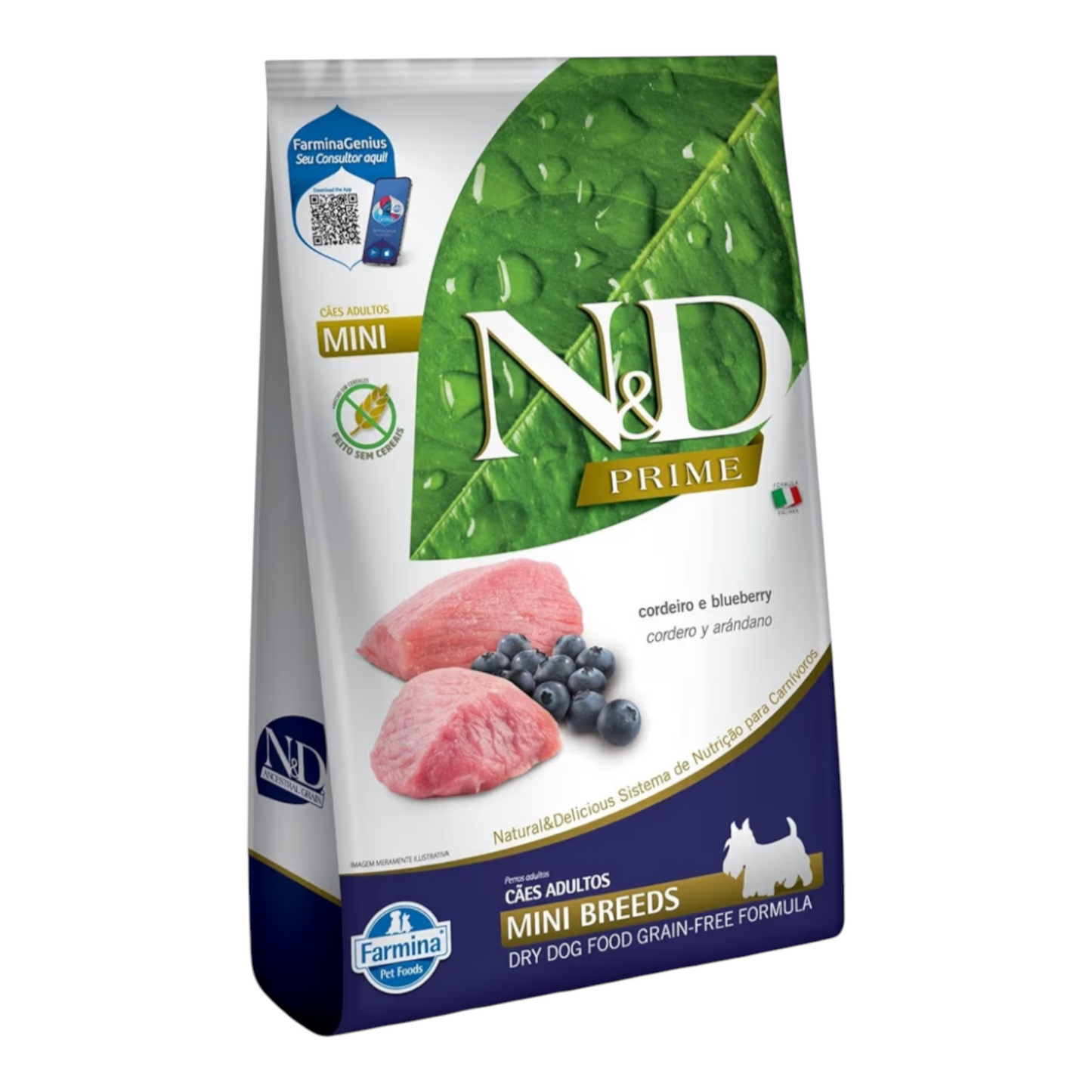 Ração ND Prime, cães Adulto raças pequenas, cordeiro e blubery 10,1kg