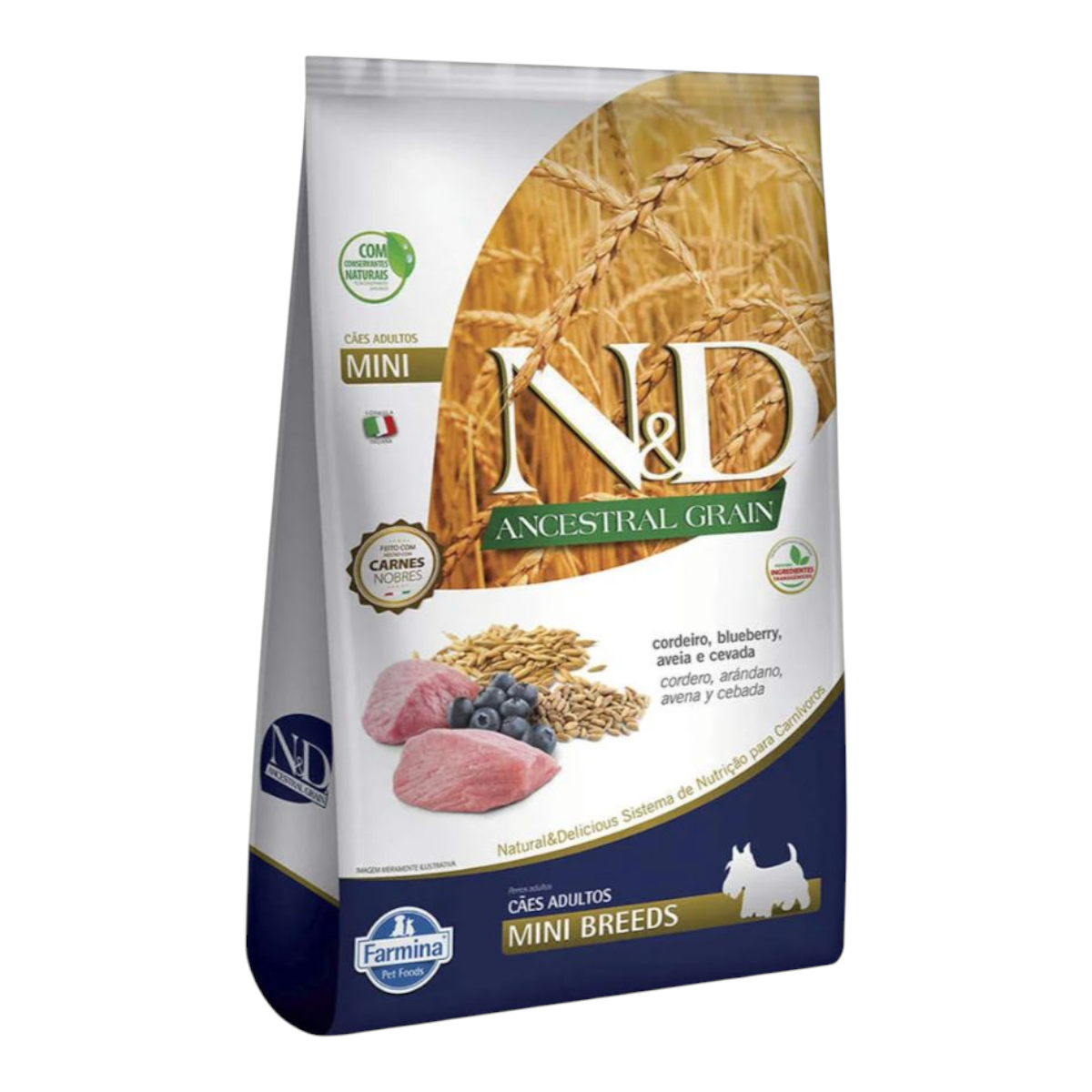 Ração ND ancestral cães Adulto raças pequenas cordeiro, blubery, aveia e cevada 2,5kg