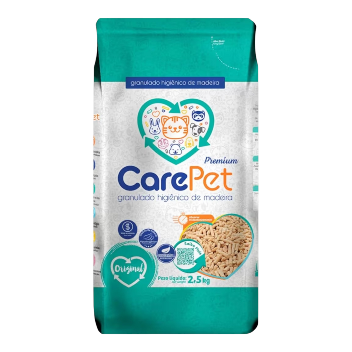 Granulado de madeira carepet para gatos 2,5kg