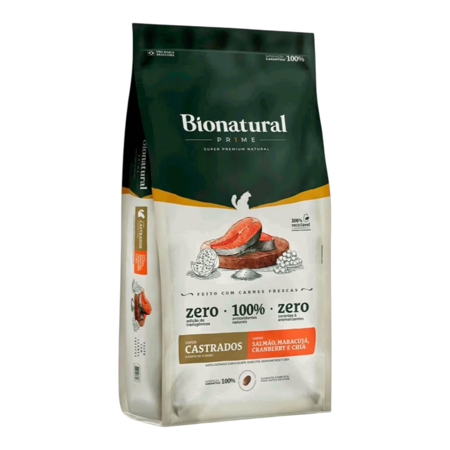 Ração Bionatural gatos Adulto castrado salmão, maracujá e cranberry 7,5kg