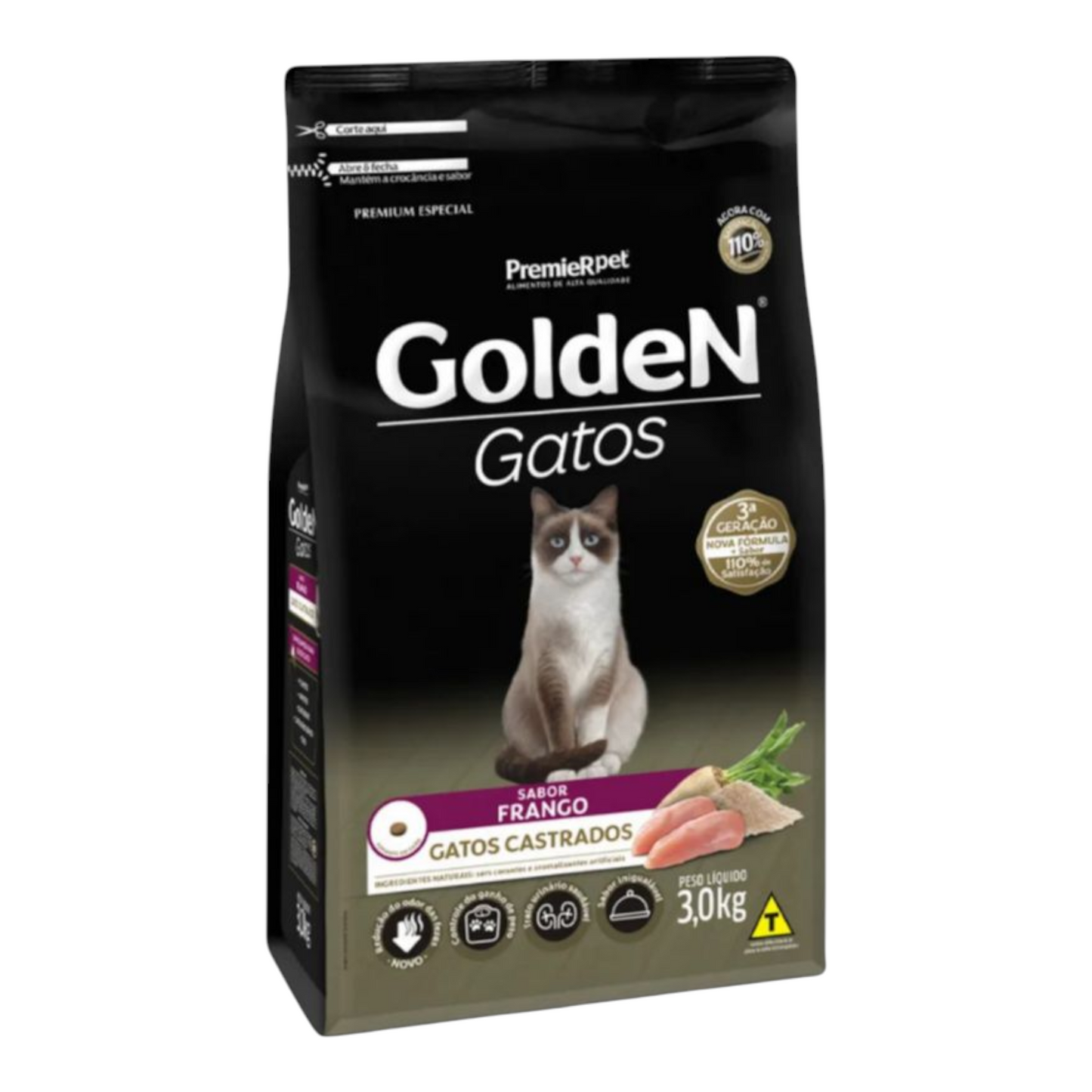 Ração Golden Gatos Adultos Castrados Frango 3kg