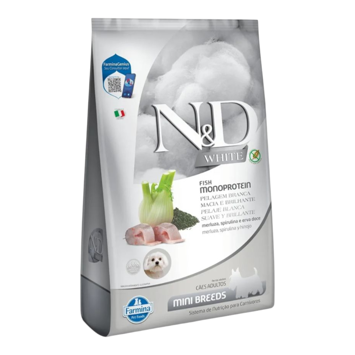Ração ND White cães Adulto raças pequenas pelagem Branca 2kg