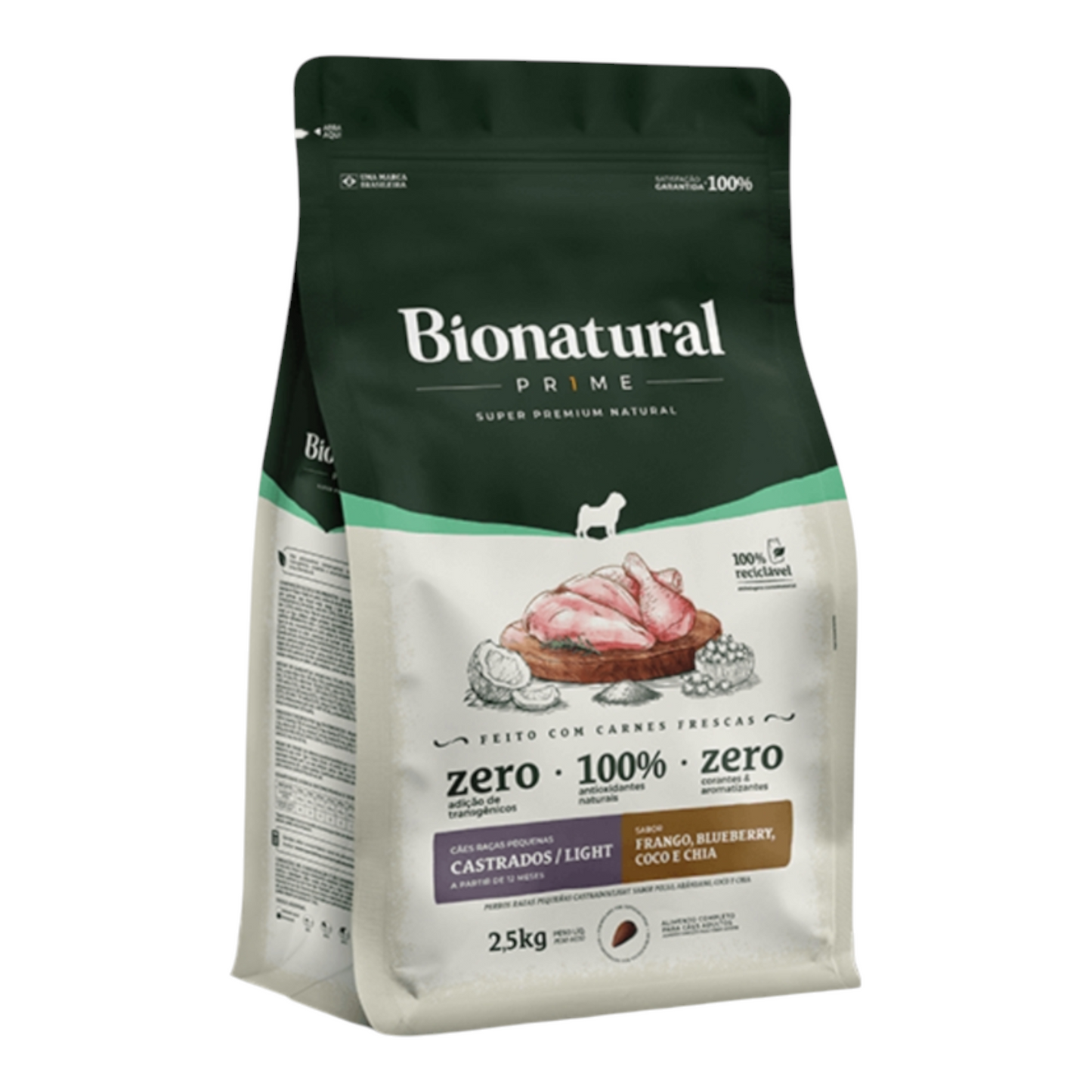 Ração Bionatural cães Adulto raças pequenas castrados/light frango 2,5kg