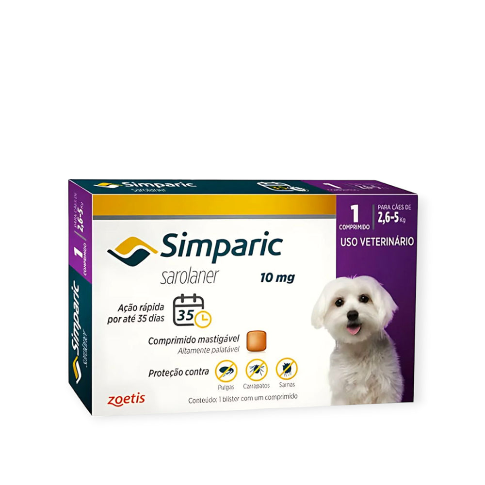 Simparic Antipulgas E Carrapatos 10mg Para Cães de 2,6 a 5kg 1 Comprimido