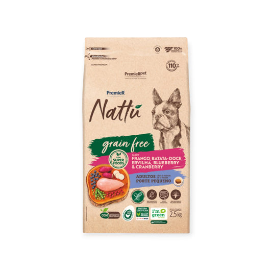 Ração Premier Nattu cães Adulto raças pequenas Gran free 2,5kg
