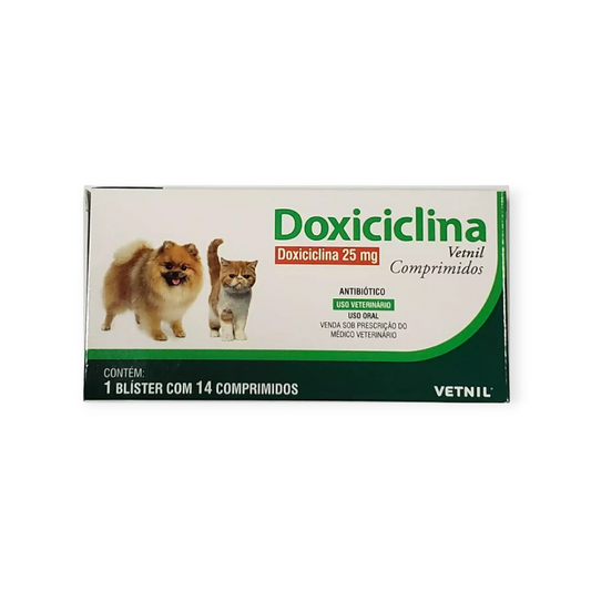 Doxiciclina 25mg Vetnil 14 Comprimidos
Tratamento de infecções em cães