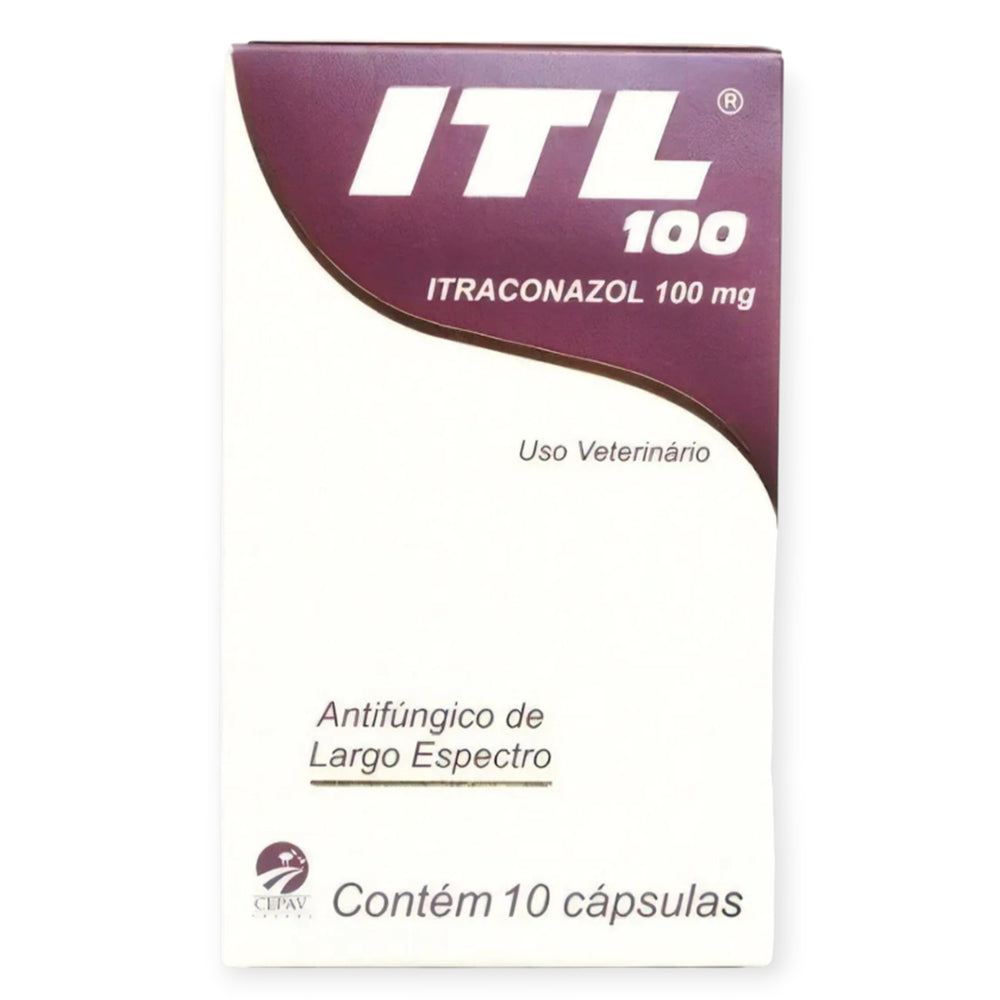 ITL 100 Blister contendo 10 cápsulas de 100 mg de itraconazol cada.