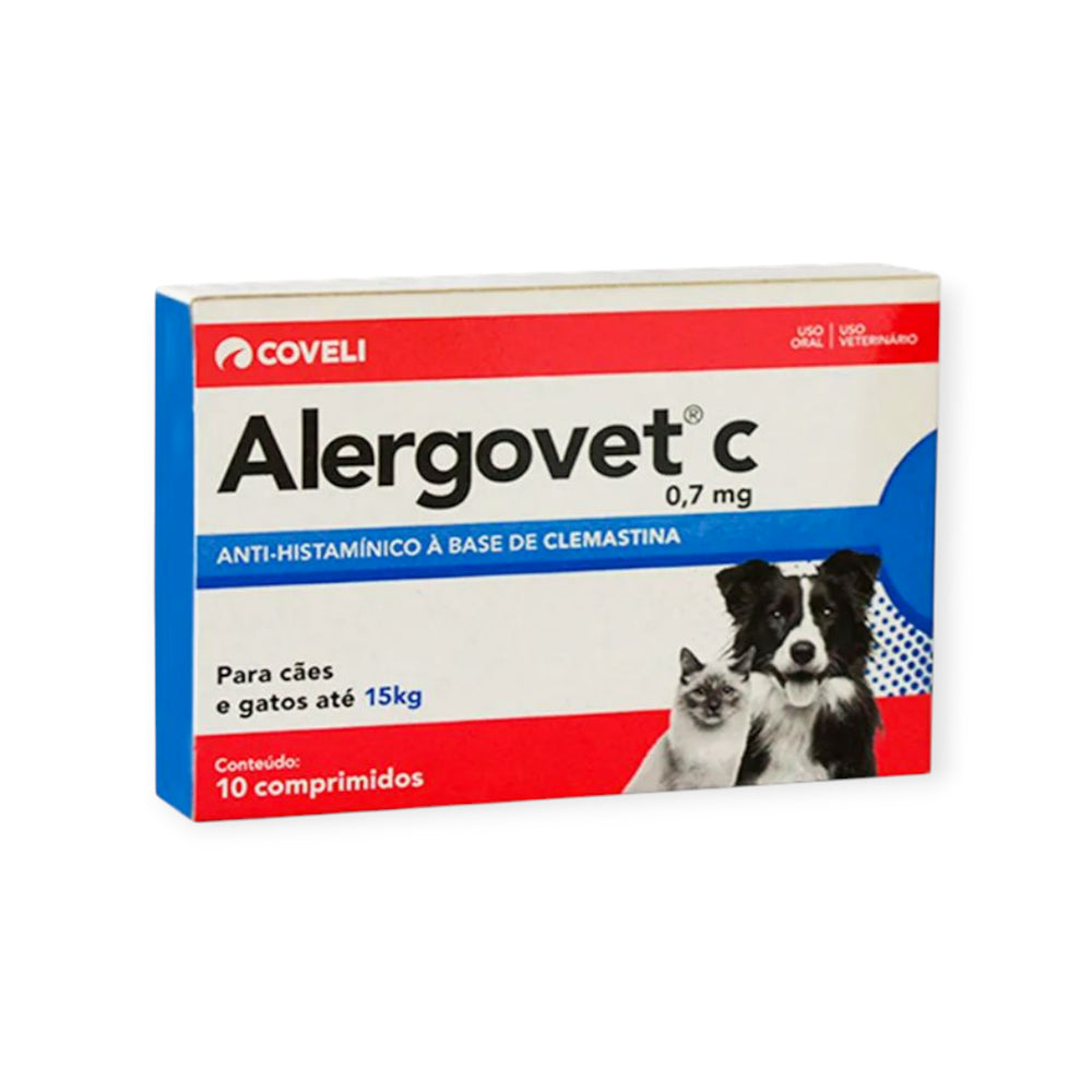 Alergovet C 0,7mg Antialérgico para Cães e Gatos 10 comprimidos