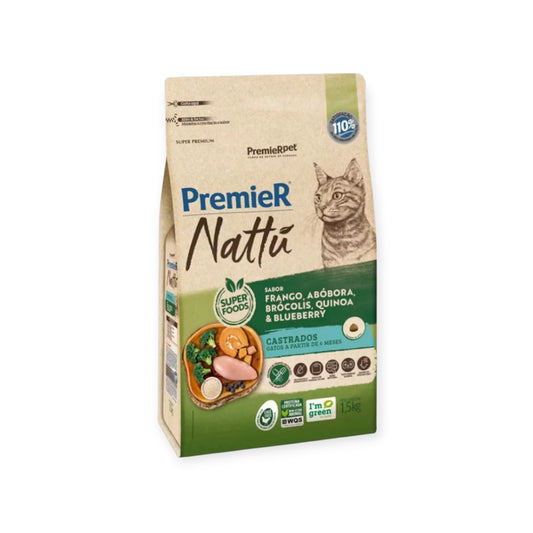 Ração PremieR Nattú frango e Abóbora para Gatos Castrados 1,5kg