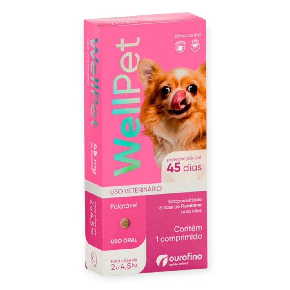 Well pet ant pulgas e Carrapatos 45 mg para Cães 2 a 4,5 kg 1 comprimido