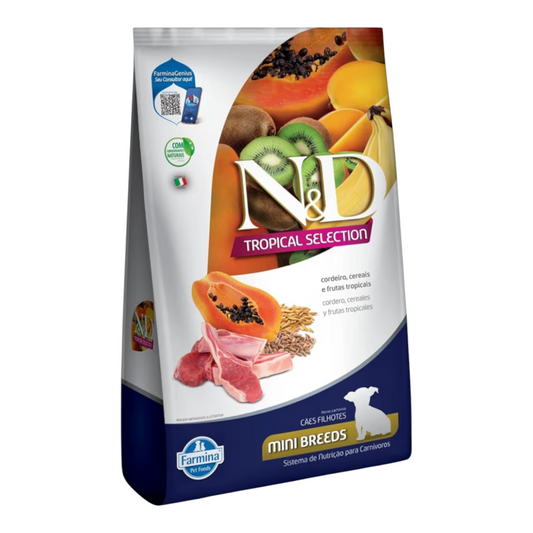 Ração ND tropical,cães filhotes raças pequenas,cordeiro cereais e frutas tropicais 2,5kg