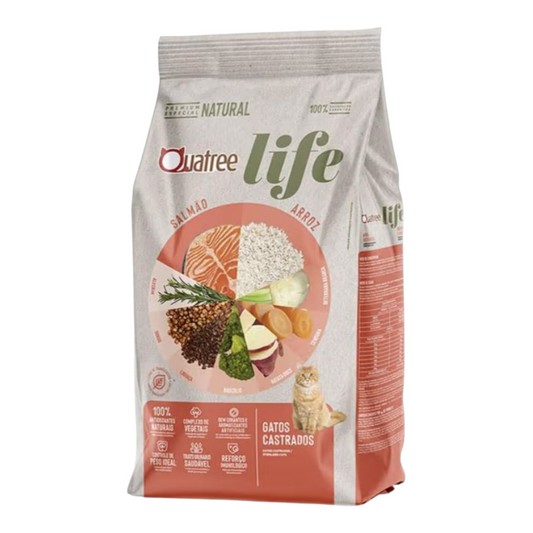 Ração Quatree life gatos castrado salmão e arroz 10,1kg