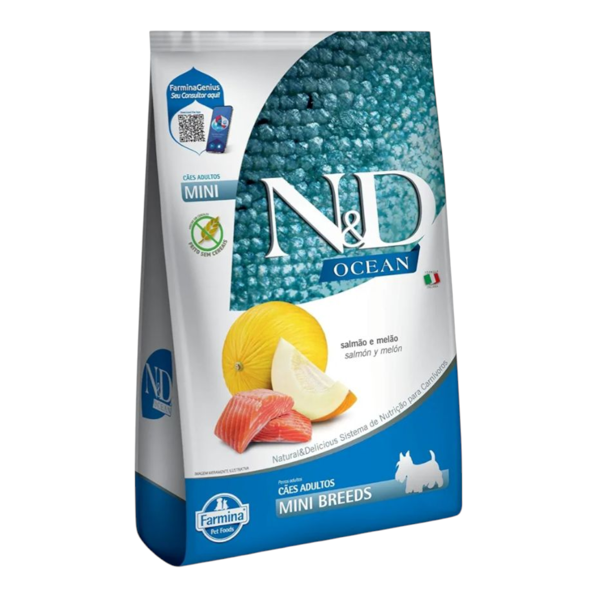 Ração ND Ocean, cães Adulto raças pequenas, salmão e melão 2,5kg
