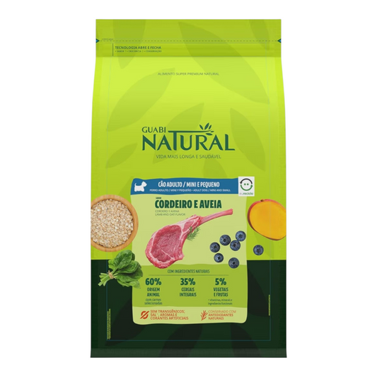 Ração Guabi Natural cães Adulto raças pequenas cordeiro e aveia 10,1kg
