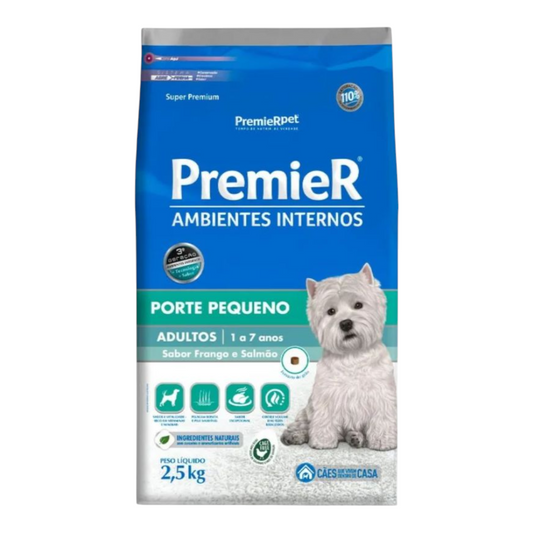 Ração Premier Ambientes Internos Cães Adultos Frango e Salmão 2,5kg