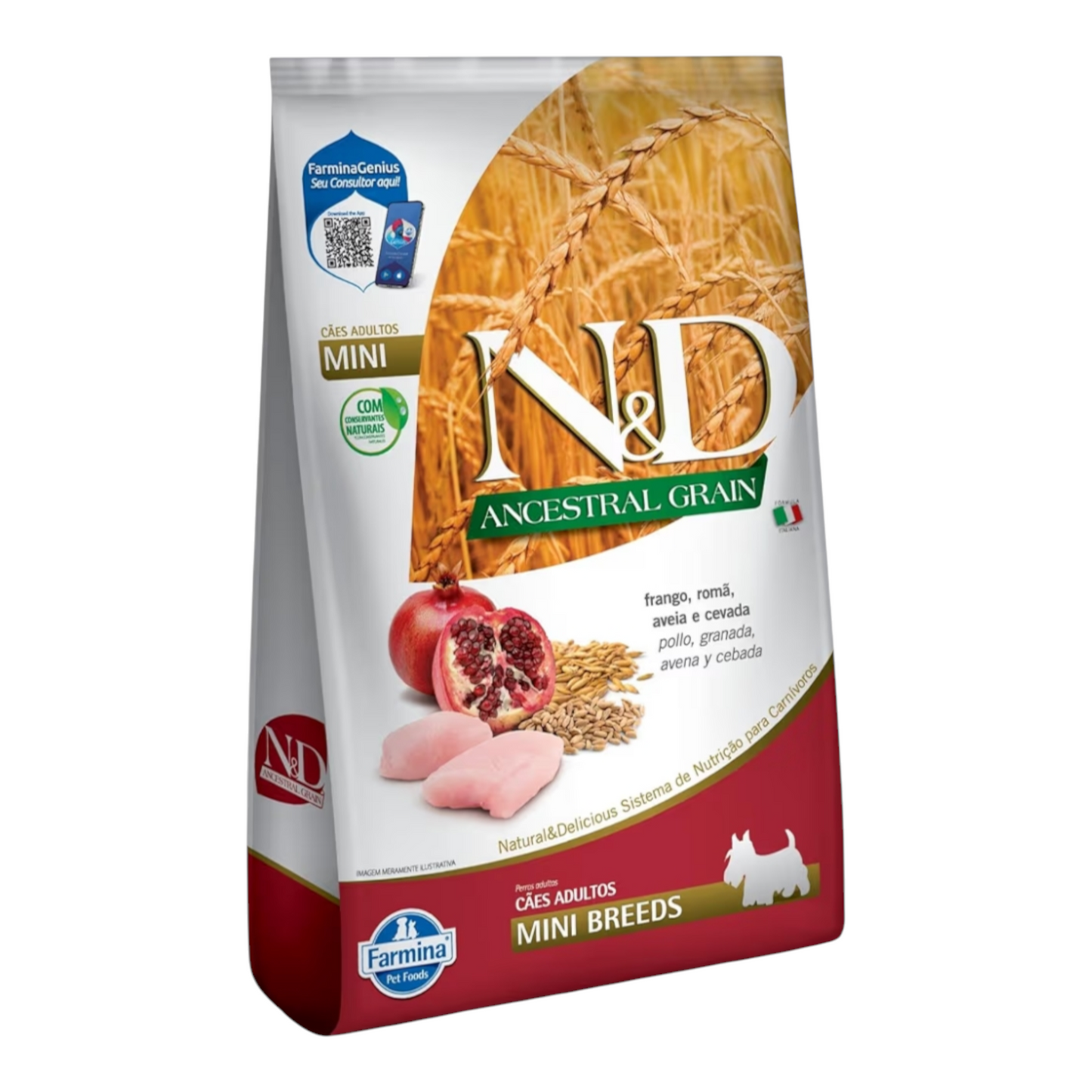 Ração ND Ancestral cães Adulto raças pequenas, frango e romã 2,5kg