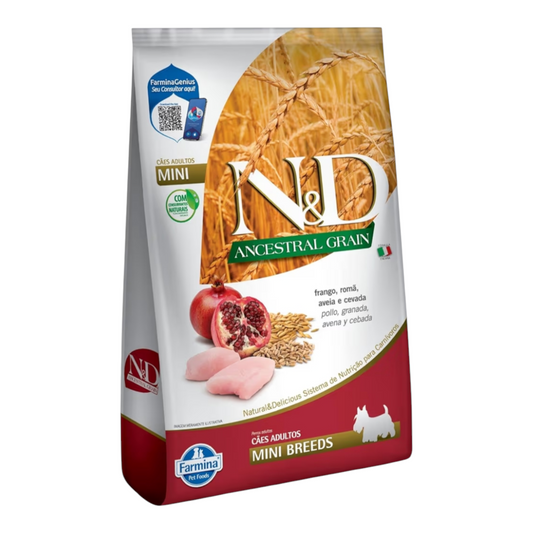 Ração ND Ancestral cães Adulto raças pequenas, frango e romã 2,5kg