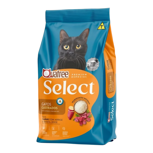 Ração Quatree Select gatos castrados
carne com arroz e batata-doce 10kg