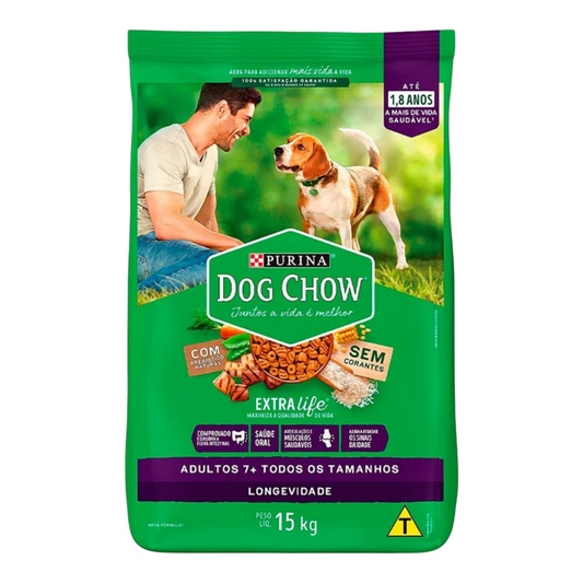 Ração Dog chow 7+ para Cão Adulto todos os tamanhos sabor carne & frango 15kg