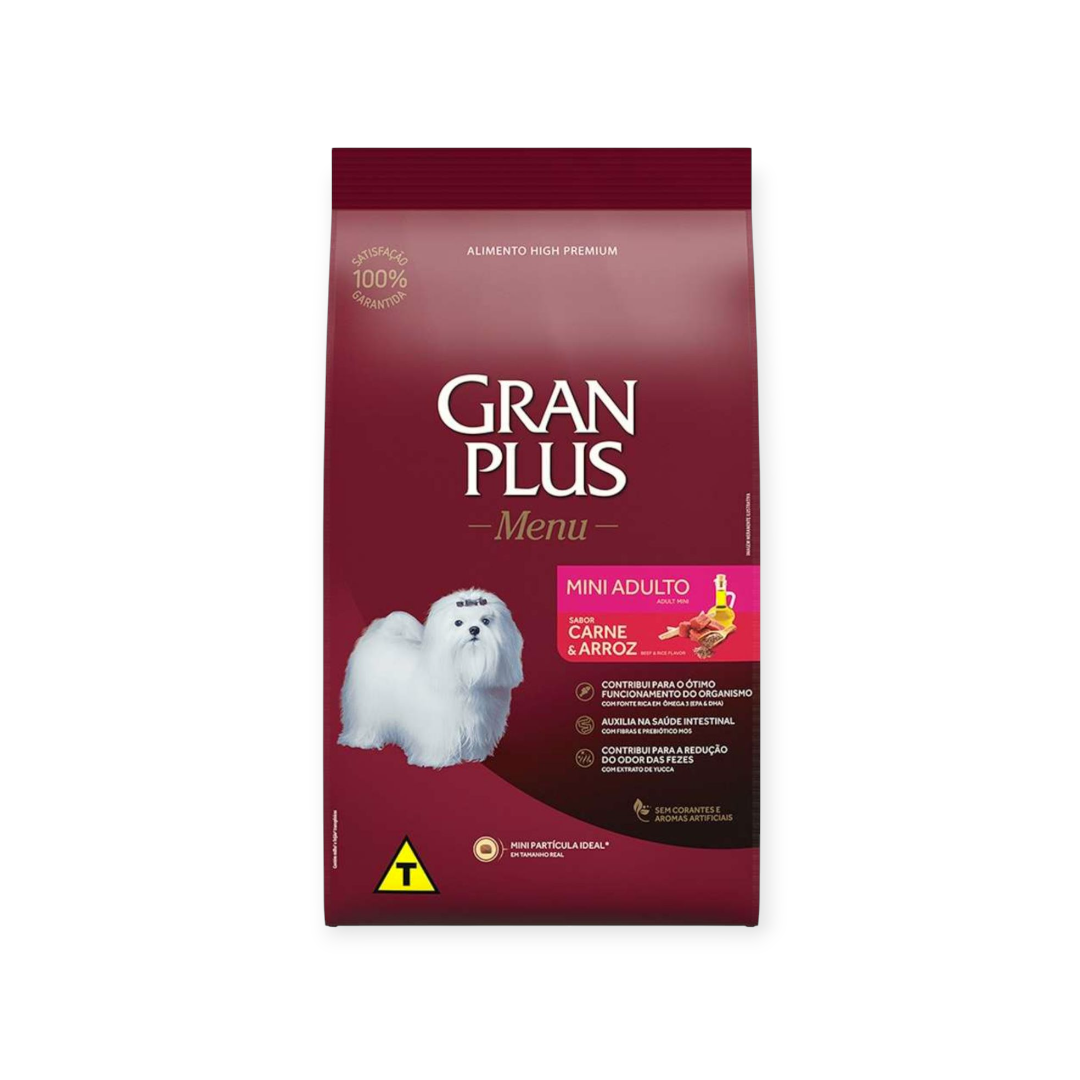 Ração Gran plus cães Adulto raças pequenas sabor carne e arroz 3kg