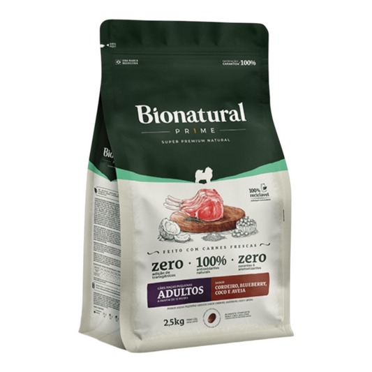 Ração Bionatural cães Adulto raças pequenas cordeiro e blubery 2,5kg