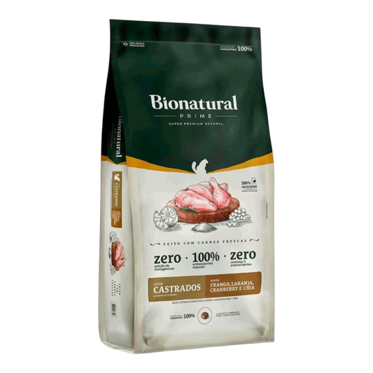 Ração Bionatural gatos Adulto castrado, frango , laranja e cranberry 7,5kg