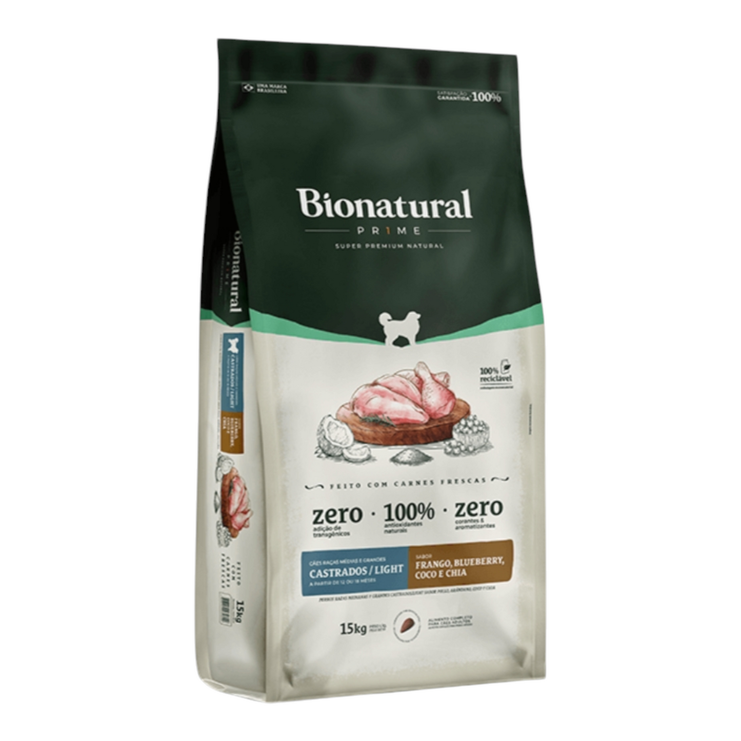 Ração Bionatural cães Adulto dultos raças médias e grandes light /castrados frango 15kg