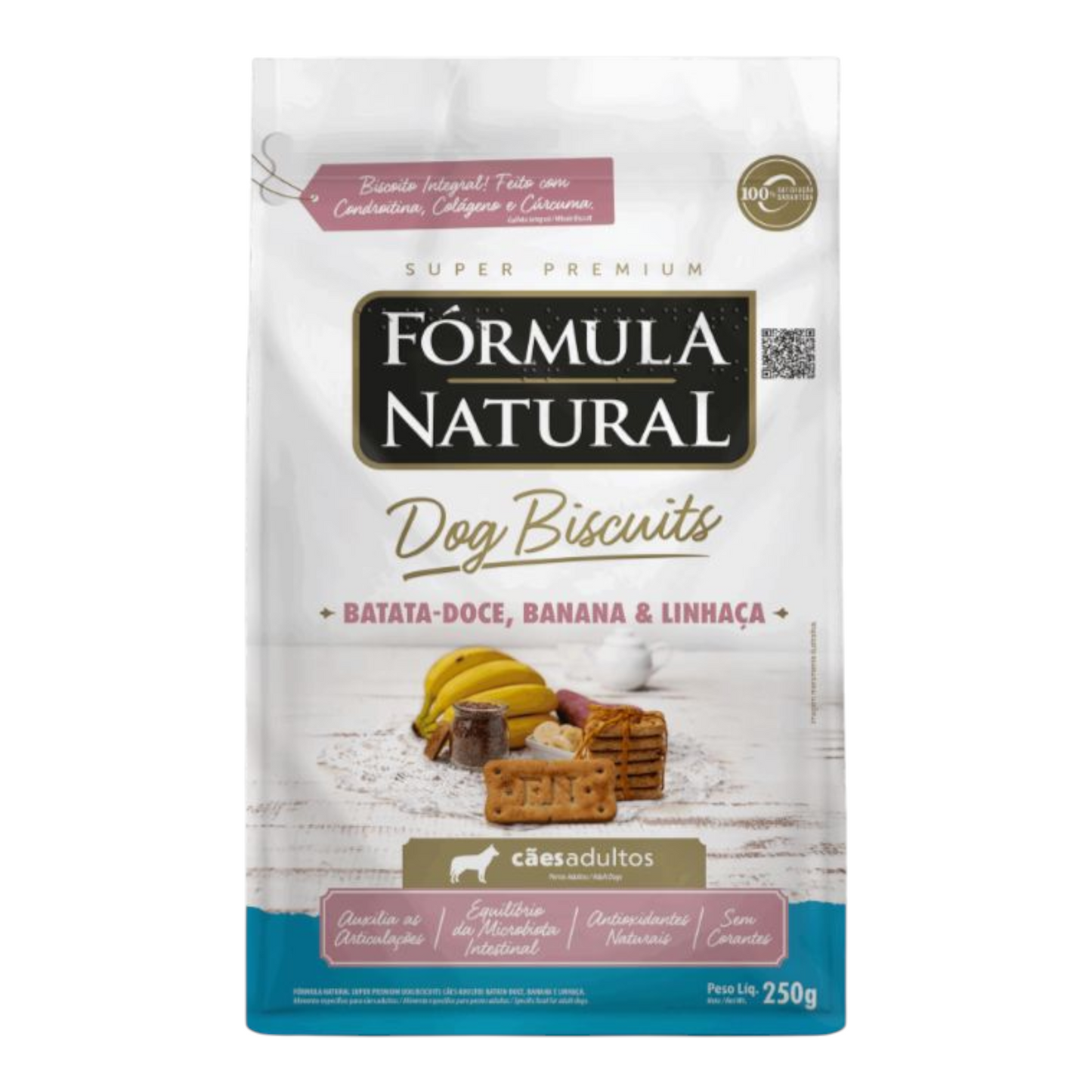Fórmula Natural Dog Biscuits Batata Doce, Banana e Linhaça Cães Adultos. 250g
