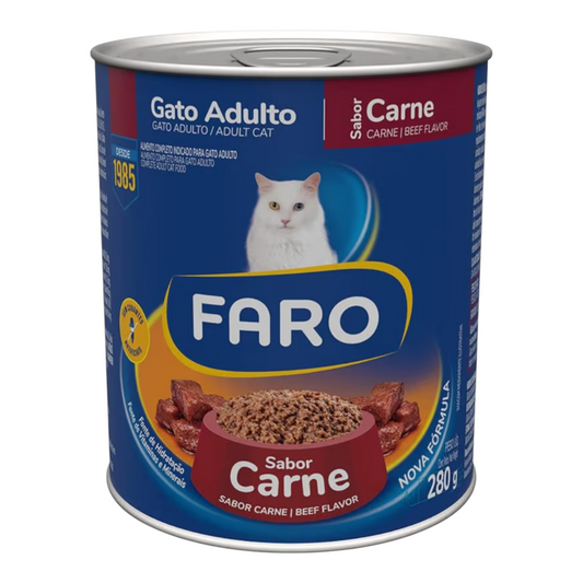 Ração úmida Faro Lata para Gatos Adultos Sabor Carne 280g