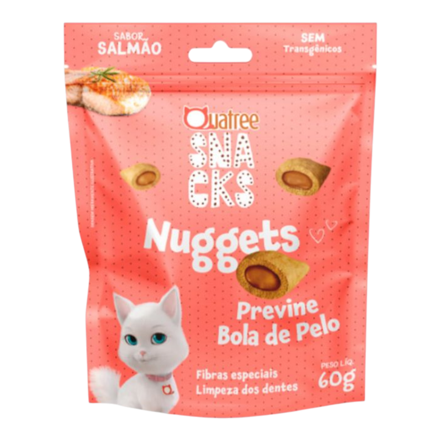 Quatree Snacks Nuggets Gatos ant. bola de pelos sabor salmão 60g