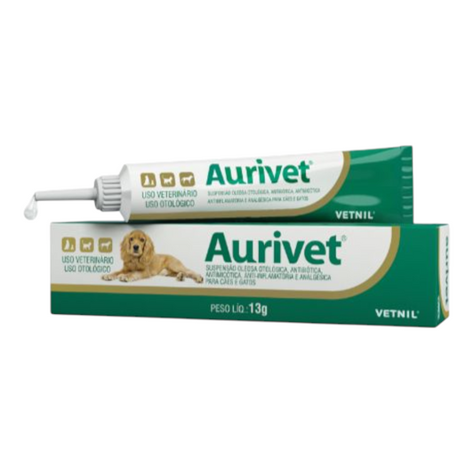 Aurivet Suspensão oleosa otológica, antibiótica, antifúngica, anti-inflamatória e analgésica. 13g