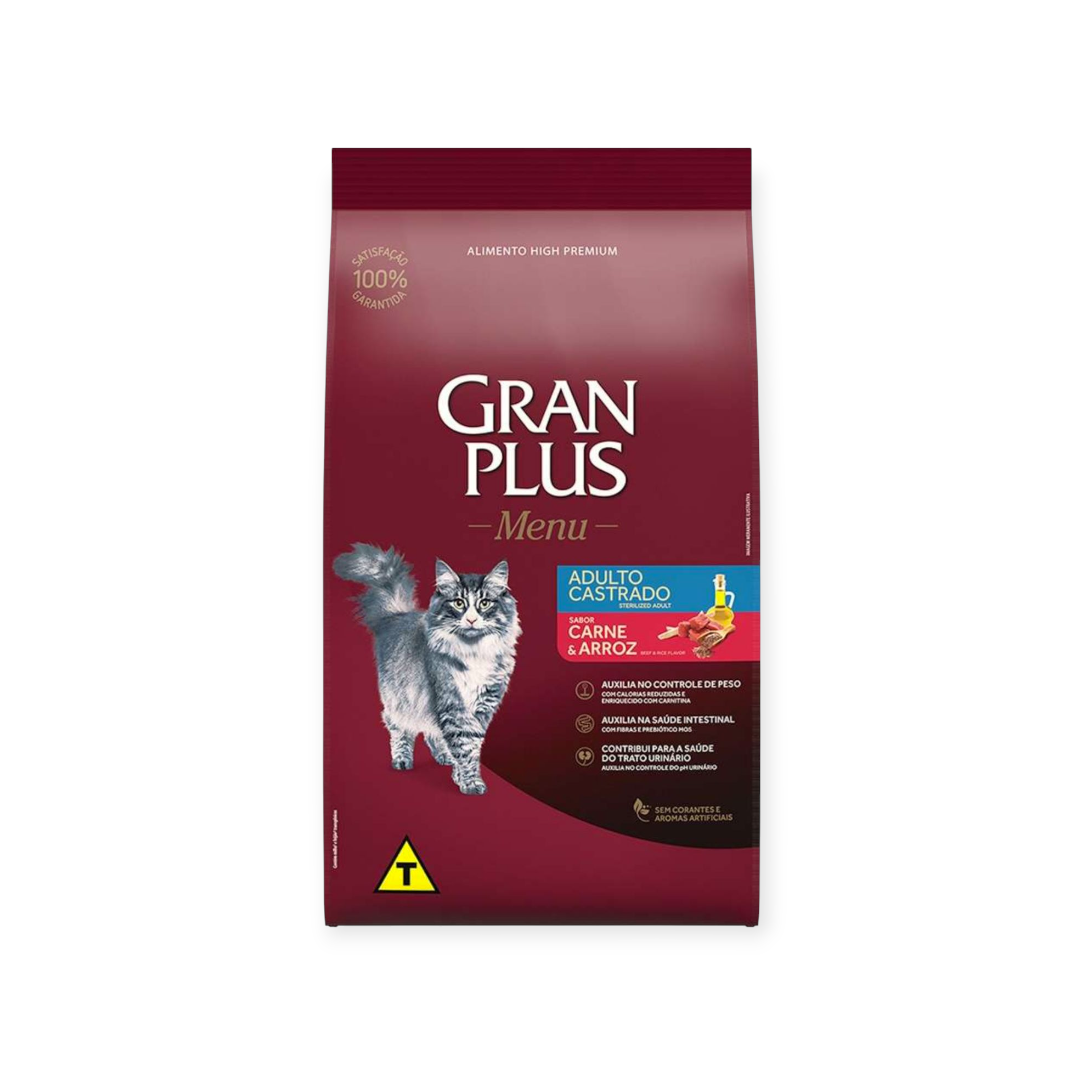Ração Gran plus gato castrado carne e arroz 10kg