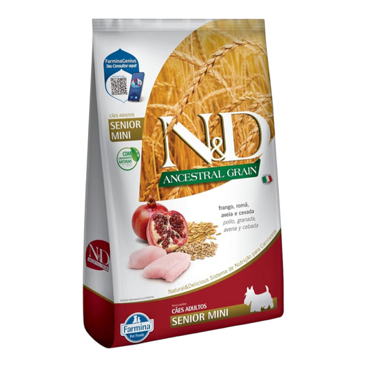 Ração ND Ancestral sênior cães adulto raças pequenas frango romã aveia e cevada 2,5kg