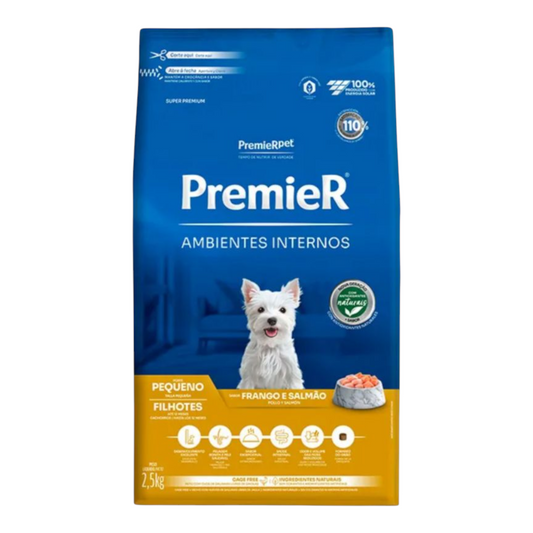 Ração Premier Ambientes Internos Cães Filhotes Frango e Salmão 2.5kg