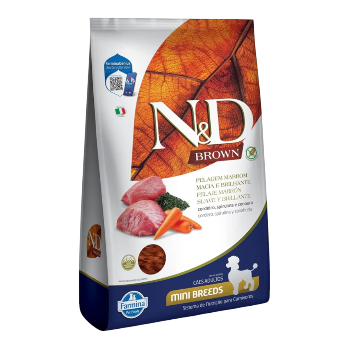 Ração ND Brown pelagem marron cães Adulto raças pequenas , cordeiro spirulina cenoura 2kg