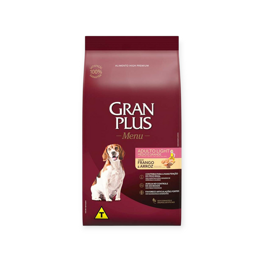 Ração Gran plus light cães Ad. raças médias e grandes 15kg