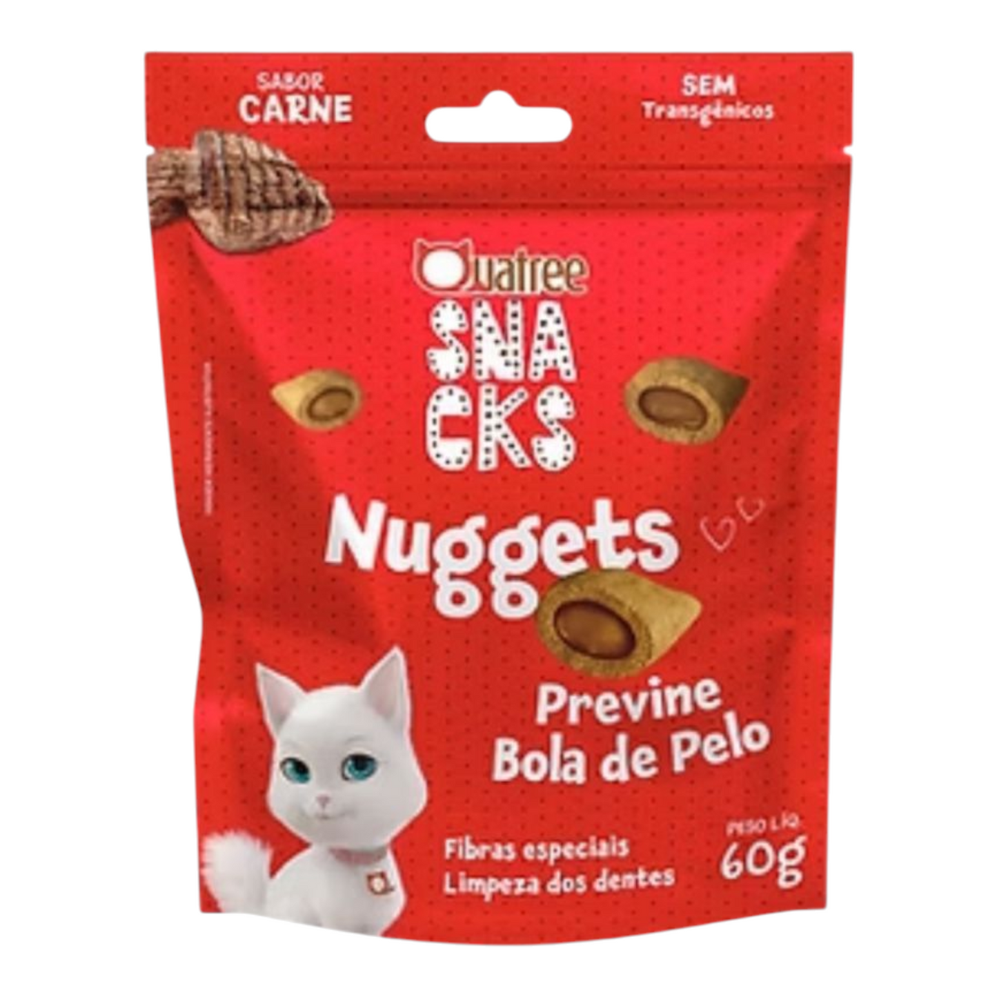 Quatree Snacks Nuggets Gatos ant bola de pelos sabor carne 60g