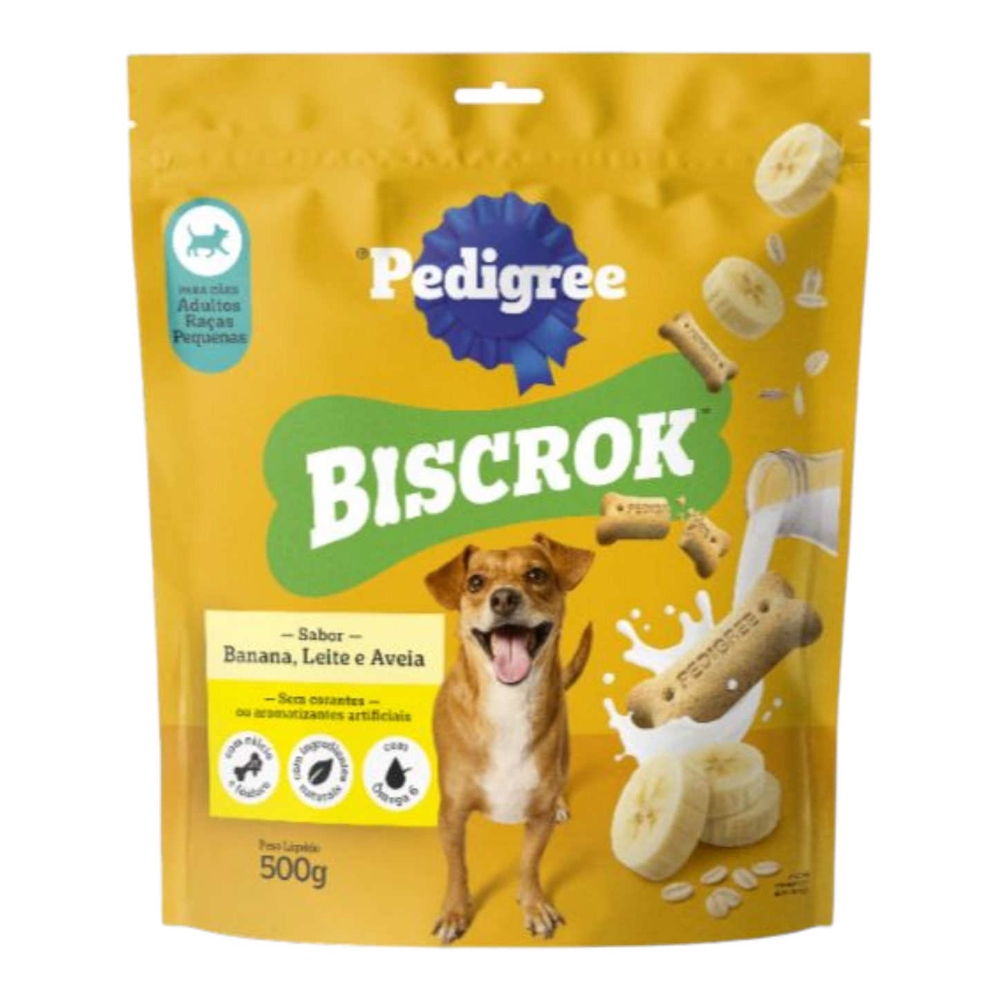 Pedigree Biscrok Adulto Raças Pequenas Sabor Banana, Leite e Aveia 500g