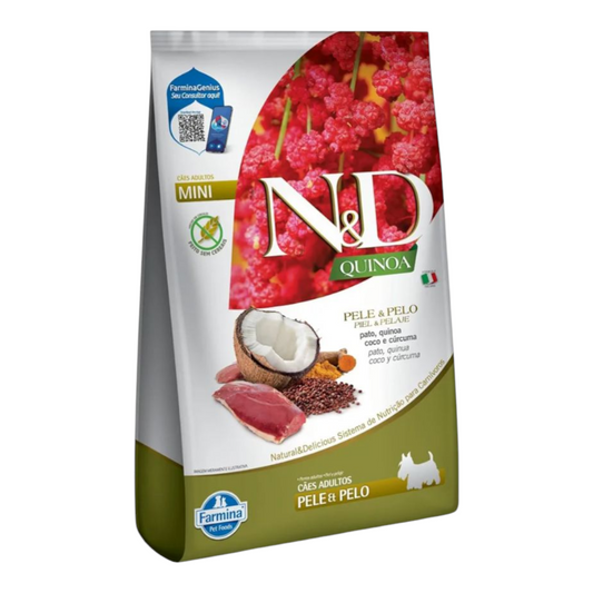 Ração ND Quinoa, Pele e Pelo cães Adulto raças pequenas ,pato Quinoa,coco e cúrcuma 2,5kg