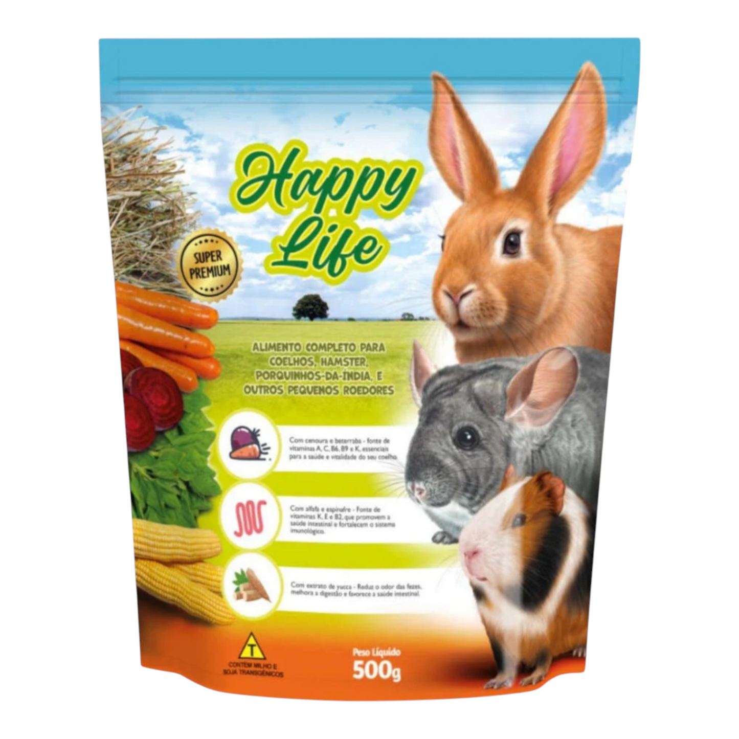 Ração Happy Life  para pequenos roedores coelhos, chinchilas e hamsters. 500g
