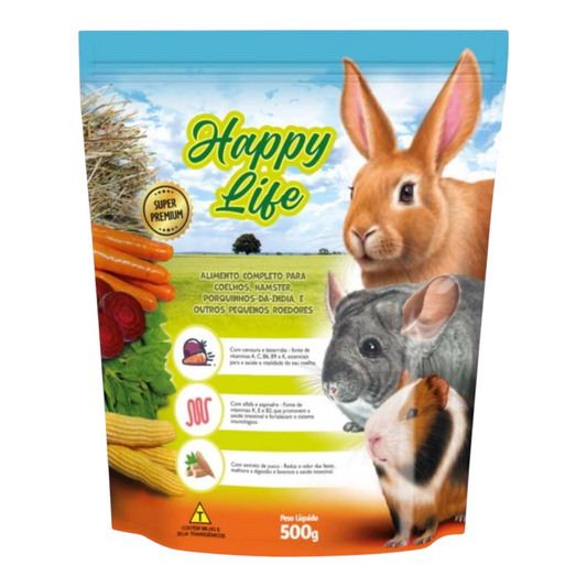 Ração Happy Life  para pequenos roedores coelhos, chinchilas e hamsters. 500g