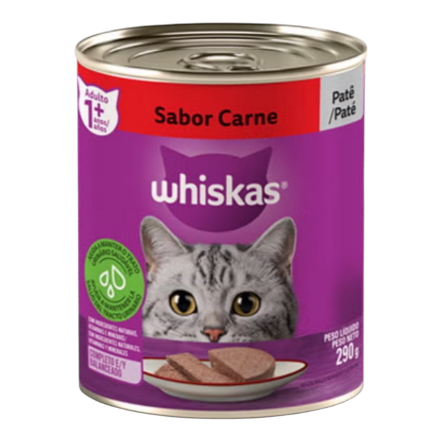 Ração Úmida para Gatos Adultos whiskas Lata Patê de Carne 290g