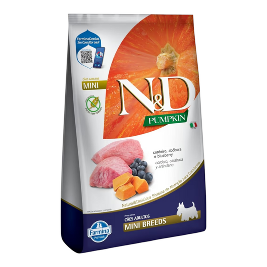 Ração ND pumpkim cães Adulto raças pequenas, cordeiro, abóbora e blubery 2,5kg