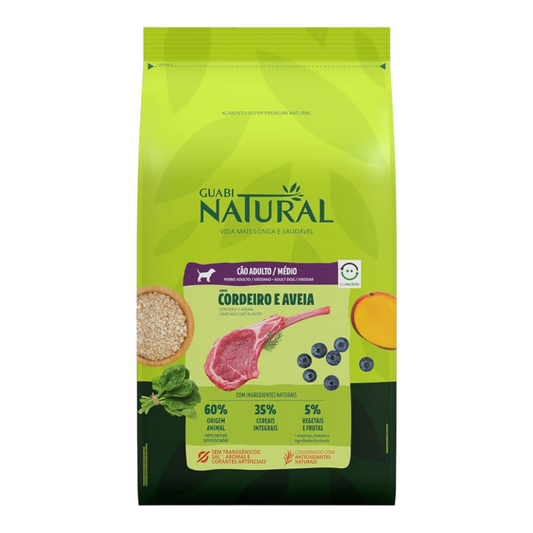 Ração Guabi Natural cães Adulto raças médias cordeiro e aveia 12kg